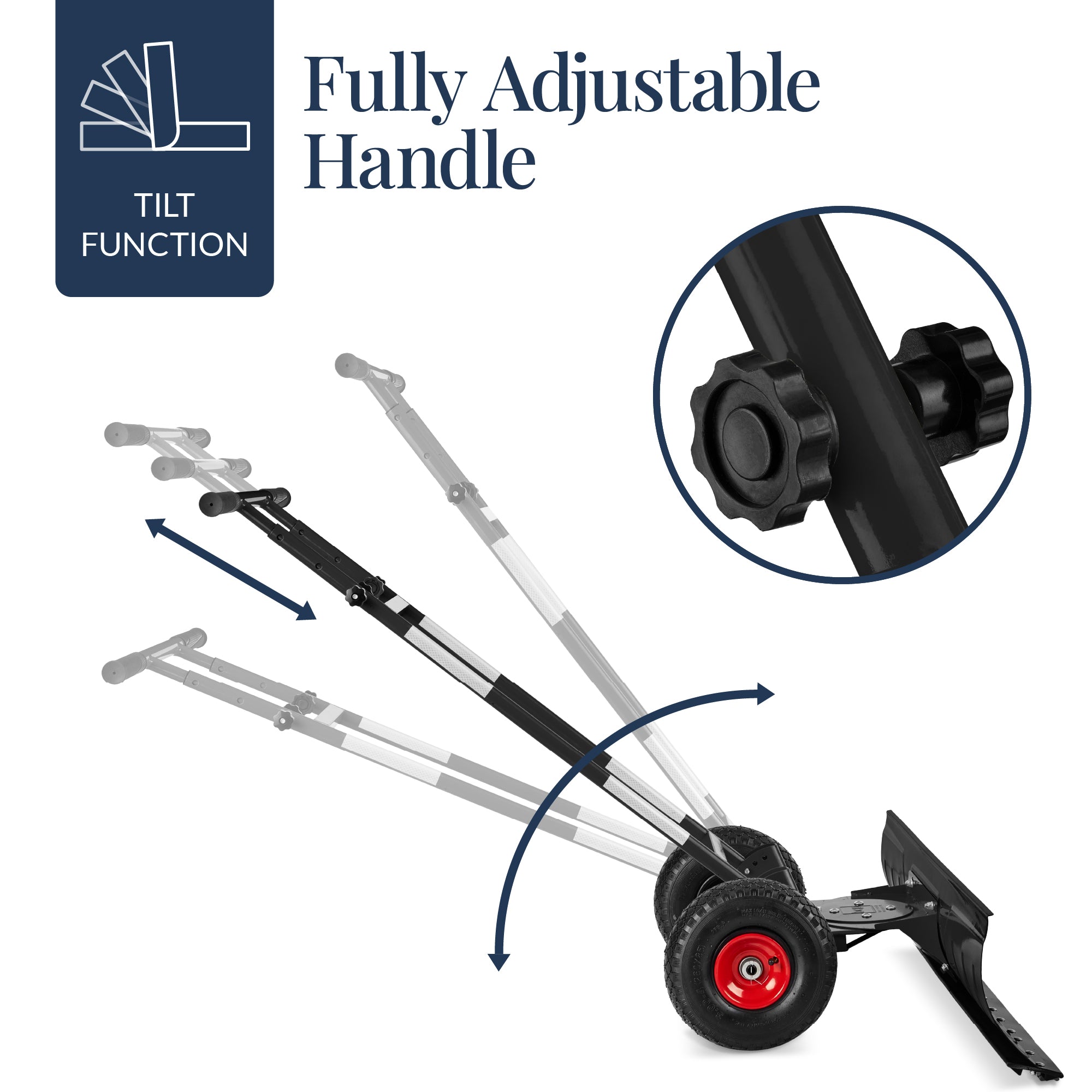 2-Wheel Snow Pusher w/ Adjustable Handle Reflective Tape - 48in
