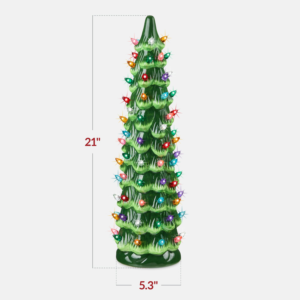 21in Ceramic Christmas Tree Hand-Painted Holiday Decor w/ LED Lights