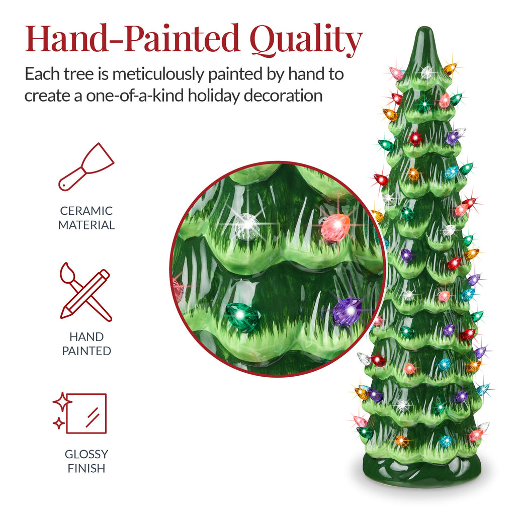 21in Ceramic Christmas Tree Hand-Painted Holiday Decor w/ LED Lights