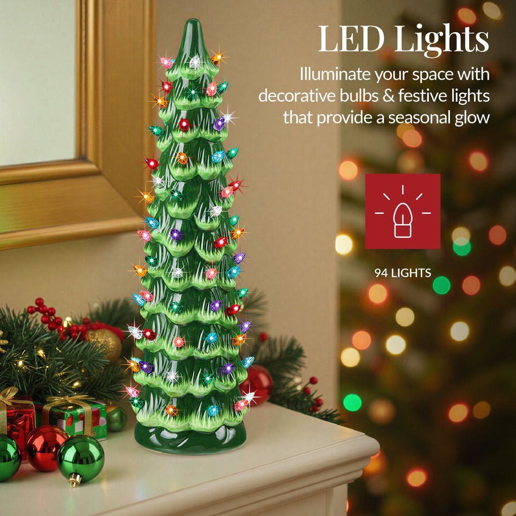 21in Ceramic Christmas Tree Hand-Painted Holiday Decor w/ LED Lights