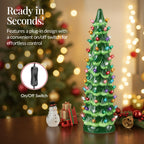 21in Ceramic Christmas Tree Hand-Painted Holiday Decor w/ LED Lights