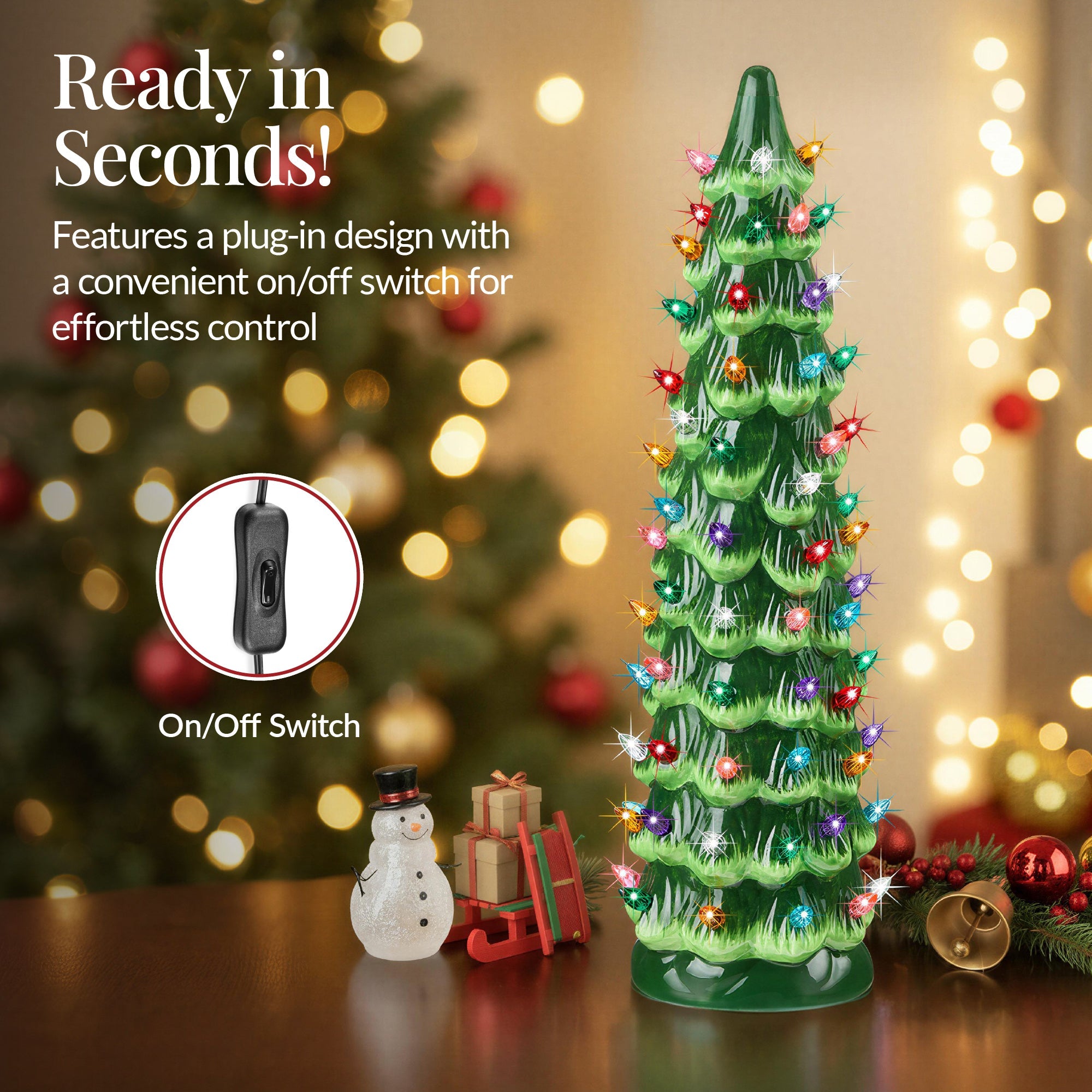 21in Ceramic Christmas Tree Hand-Painted Holiday Decor w/ LED Lights