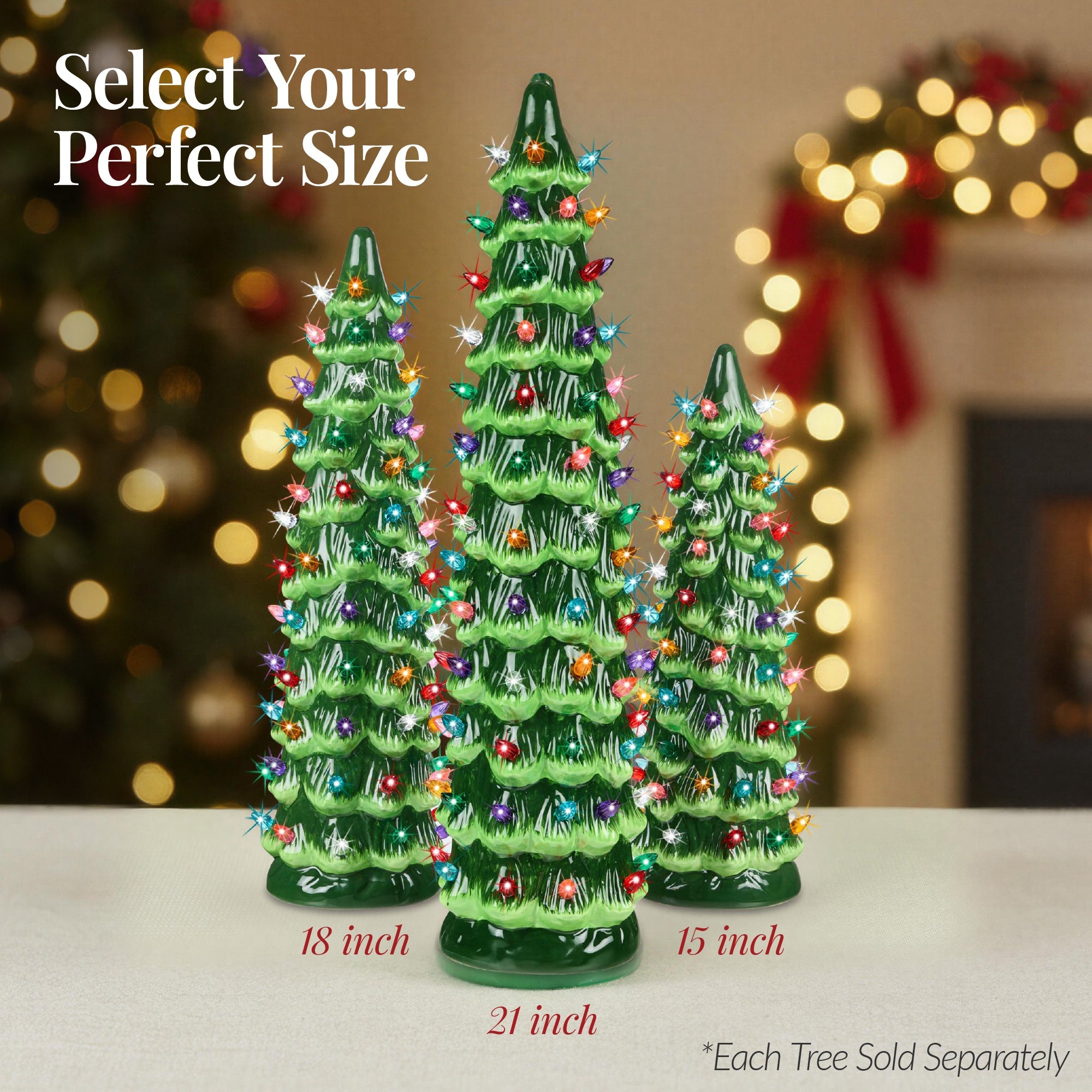 21in Ceramic Christmas Tree Hand-Painted Holiday Decor w/ LED Lights