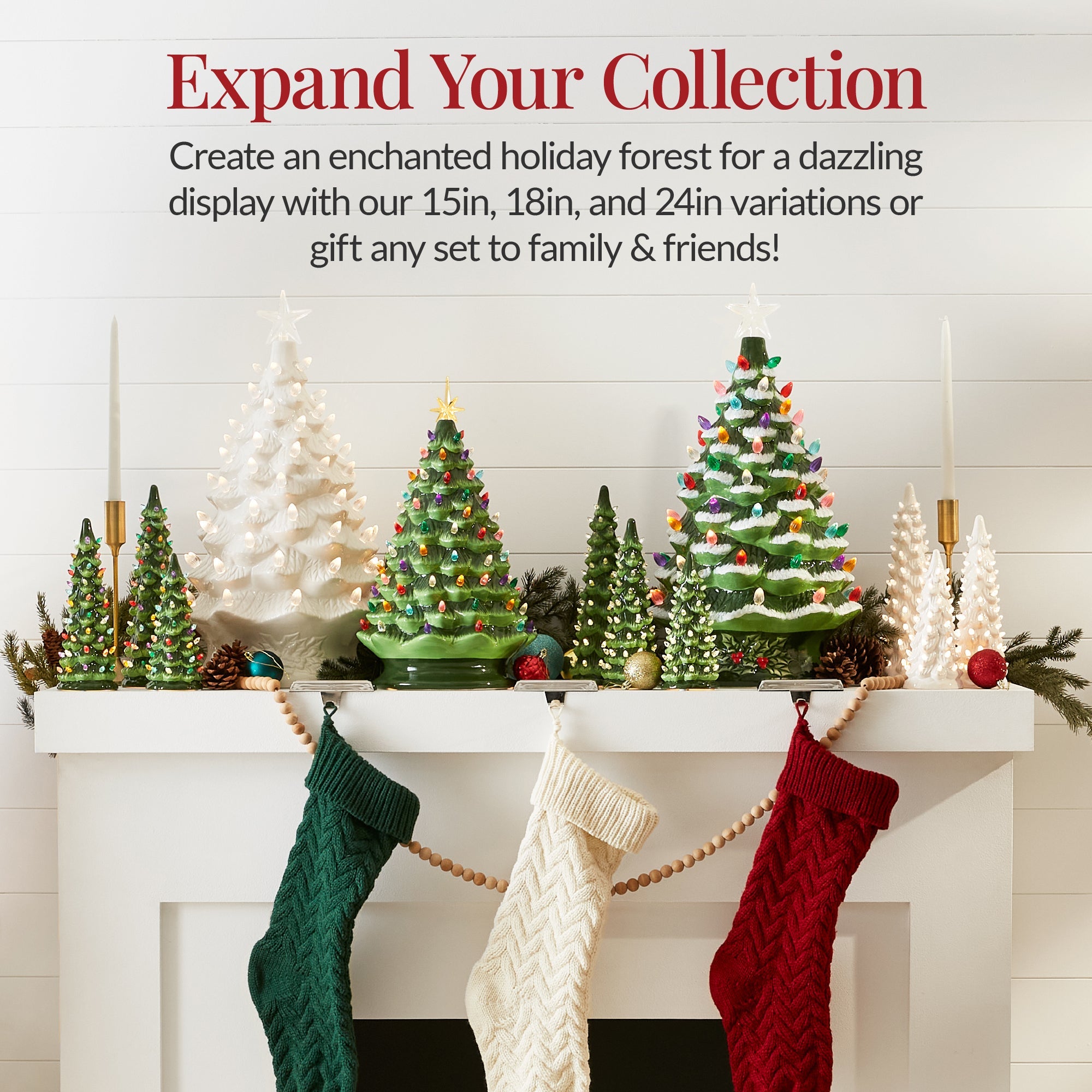 21in Ceramic Christmas Tree Hand-Painted Holiday Decor w/ LED Lights