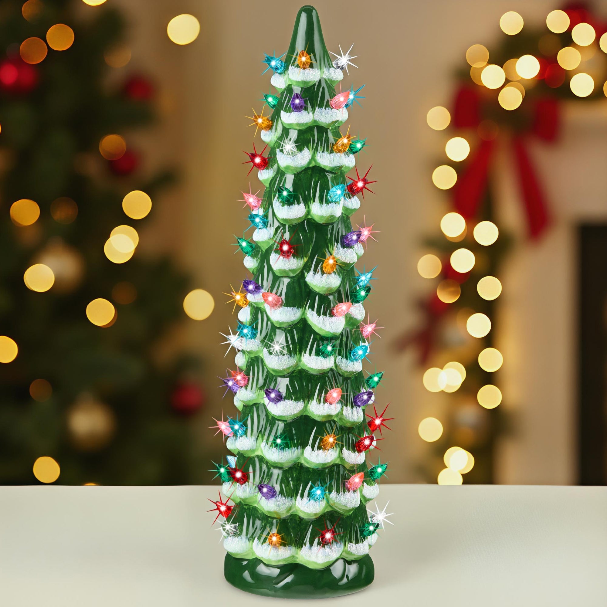 21in Ceramic Christmas Tree Hand-Painted Holiday Decor w/ LED Lights