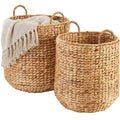 2-Piece Round Nesting Baskets W/Handles Hyacinth Plant Holder & Storage Bin