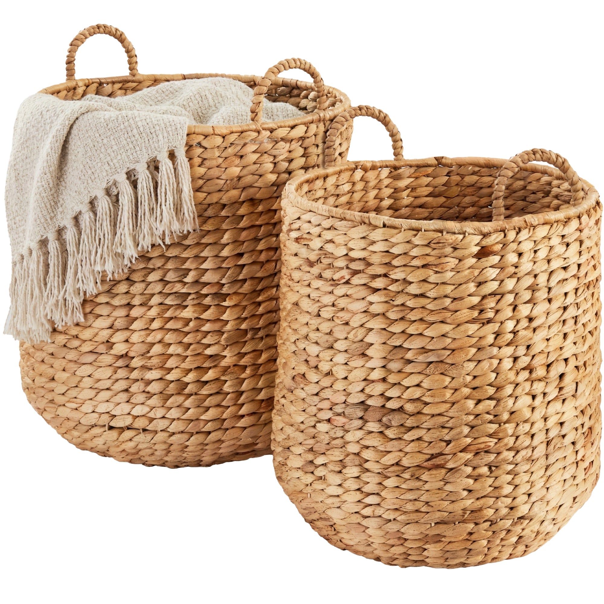 2-Piece Round Nesting Baskets W/Handles Hyacinth Plant Holder & Storage Bin