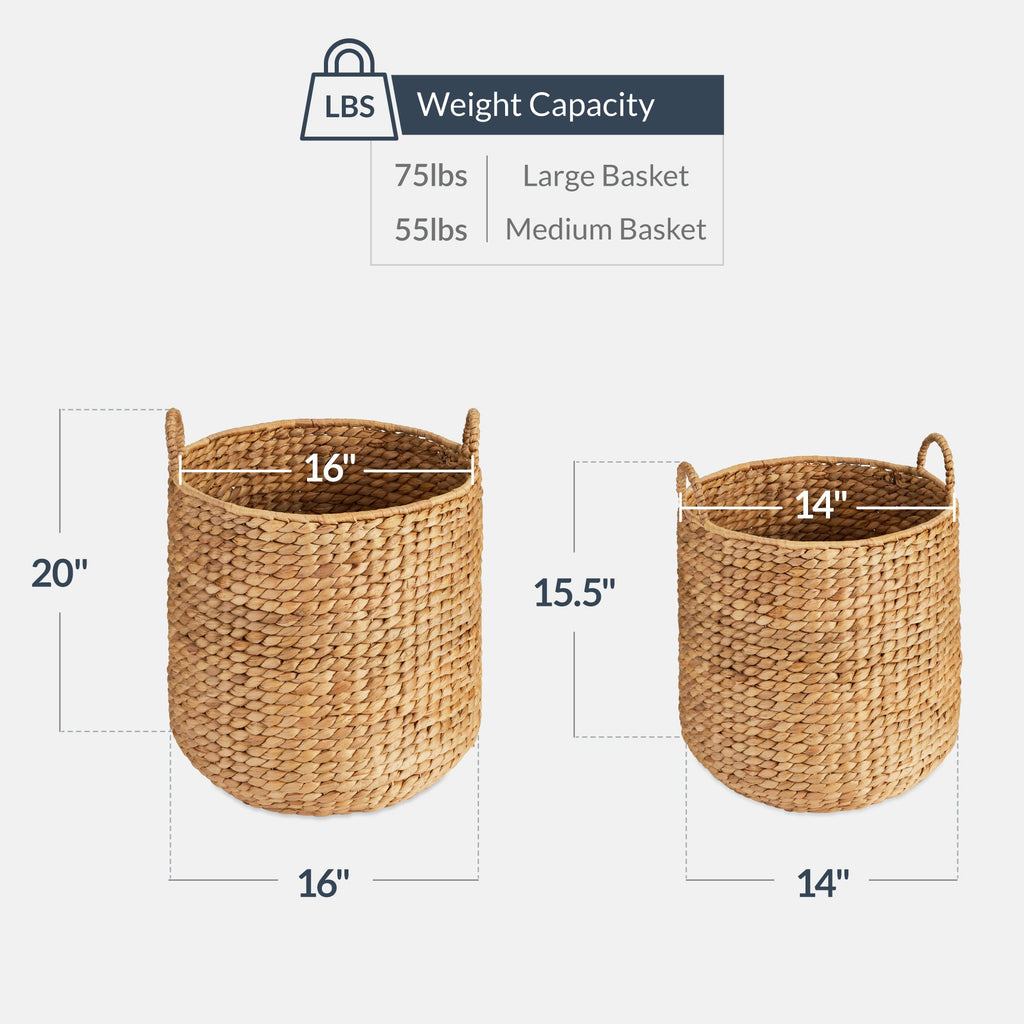 2-Piece Round Nesting Baskets W/Handles Hyacinth Plant Holder & Storage Bin