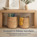 2-Piece Round Nesting Baskets W/Handles Hyacinth Plant Holder & Storage Bin