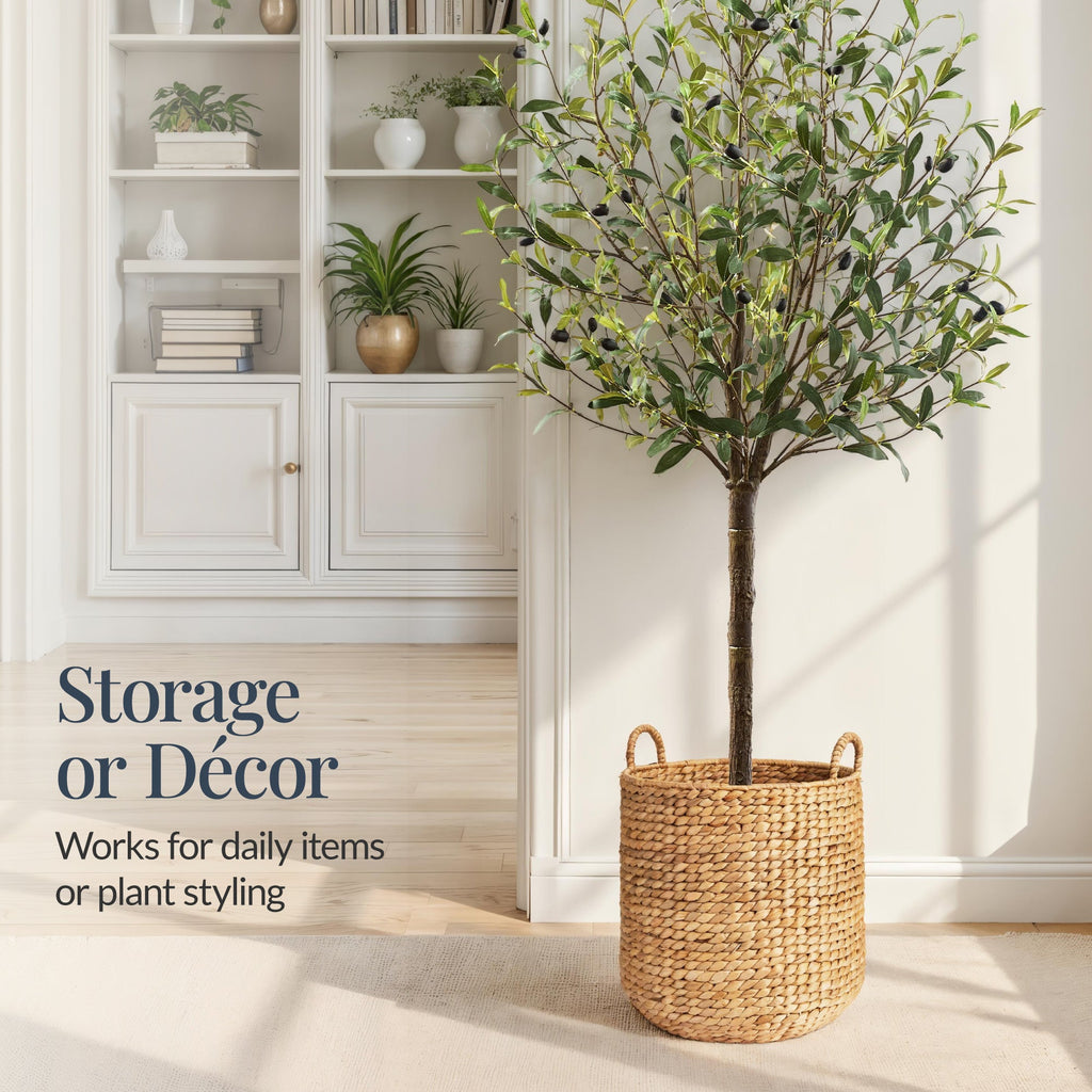 2-Piece Round Nesting Baskets W/Handles Hyacinth Plant Holder & Storage Bin