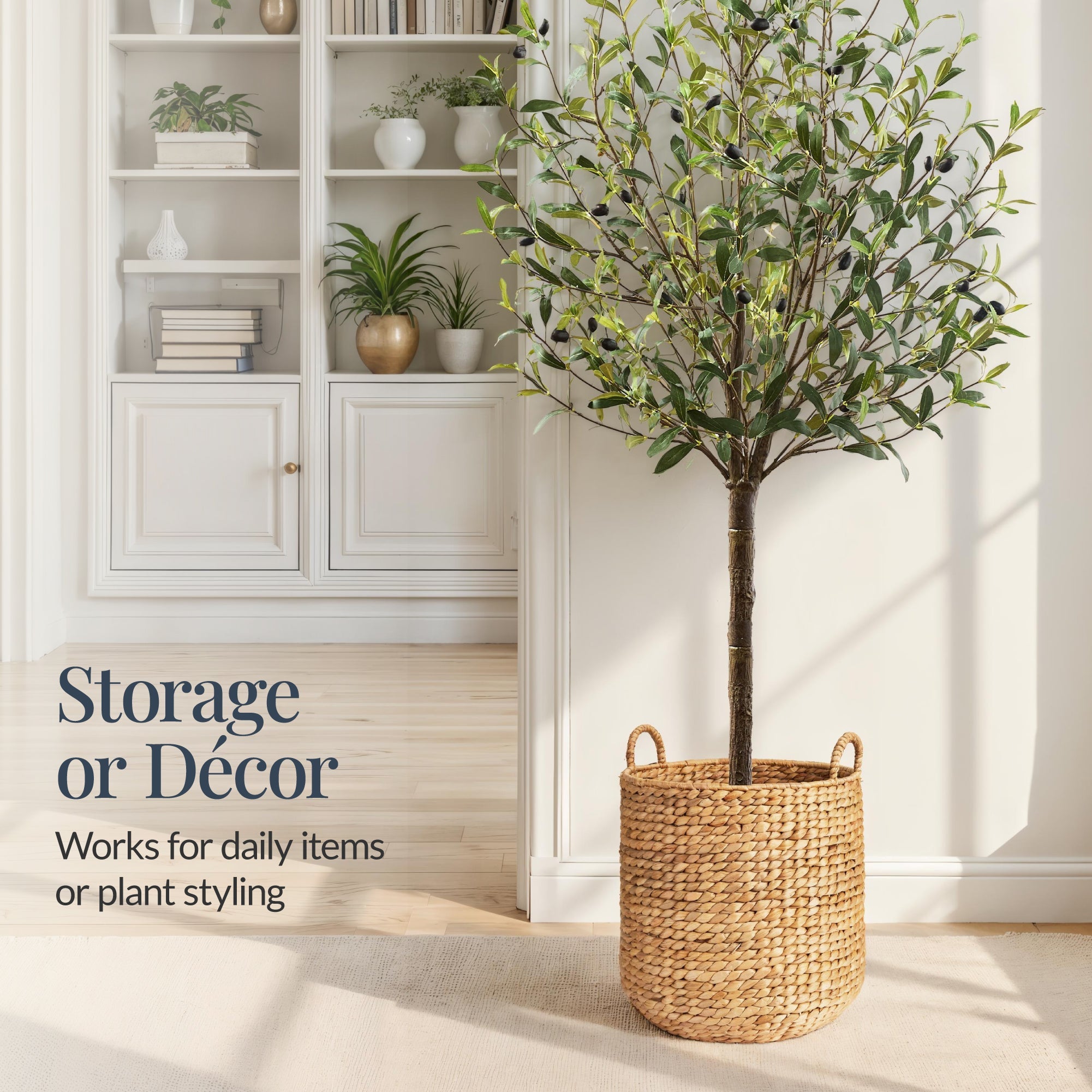 2-Piece Round Nesting Baskets W/Handles Hyacinth Plant Holder & Storage Bin