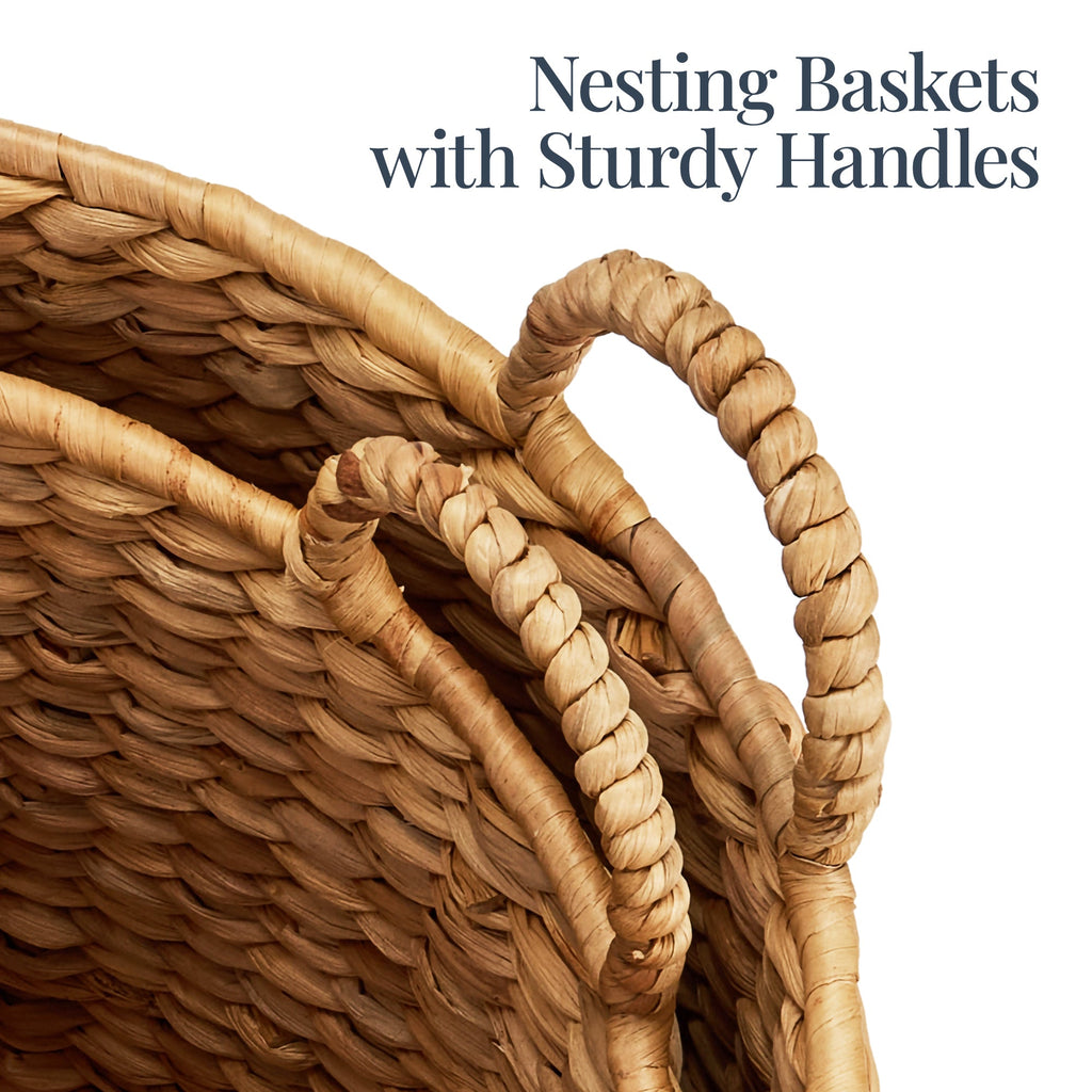 2-Piece Round Nesting Baskets W/Handles Hyacinth Plant Holder & Storage Bin