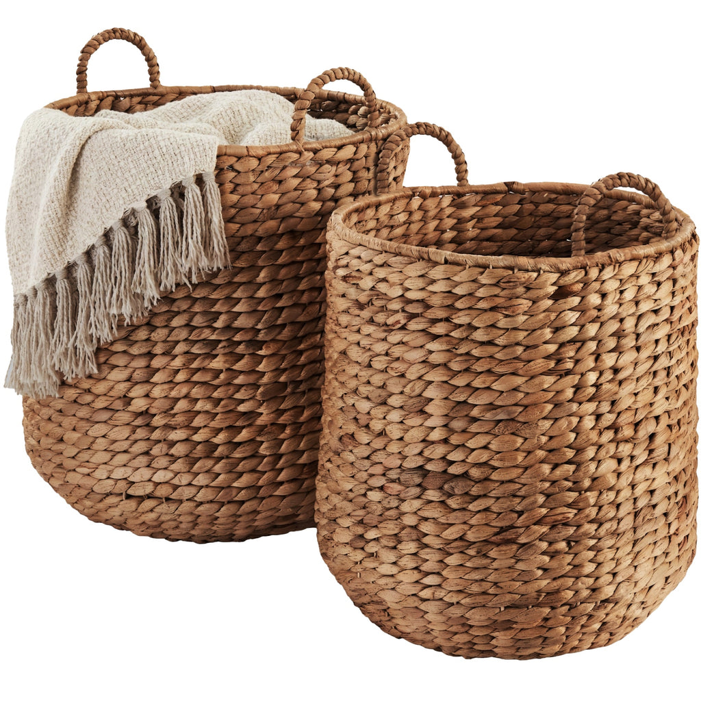 2-Piece Round Nesting Baskets W/Handles Hyacinth Plant Holder & Storage Bin