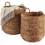 2-Piece Round Nesting Baskets W/Handles Hyacinth Plant Holder & Storage Bin