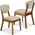 2-Piece Mid-Century Modern Wood &Upholstered Dining Chair Set
