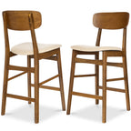 2-Piece Farmhouse Counter Height Bar Stool Set w/ Cushioned Seat Backrest