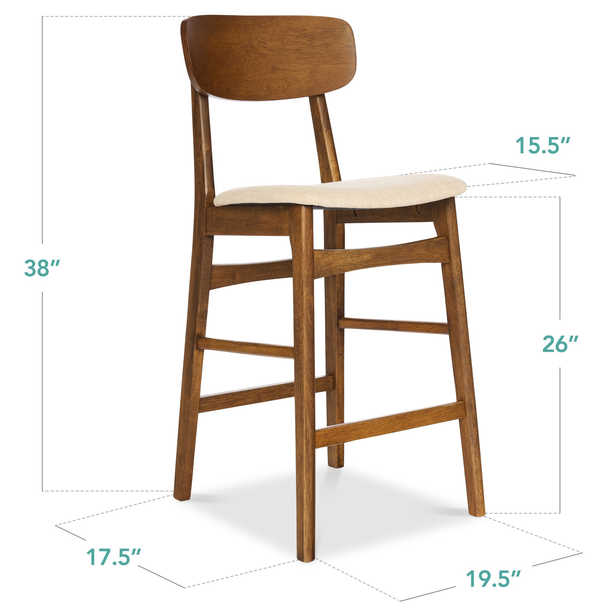 2-Piece Farmhouse Counter Height Bar Stool Set w/ Cushioned Seat Backrest