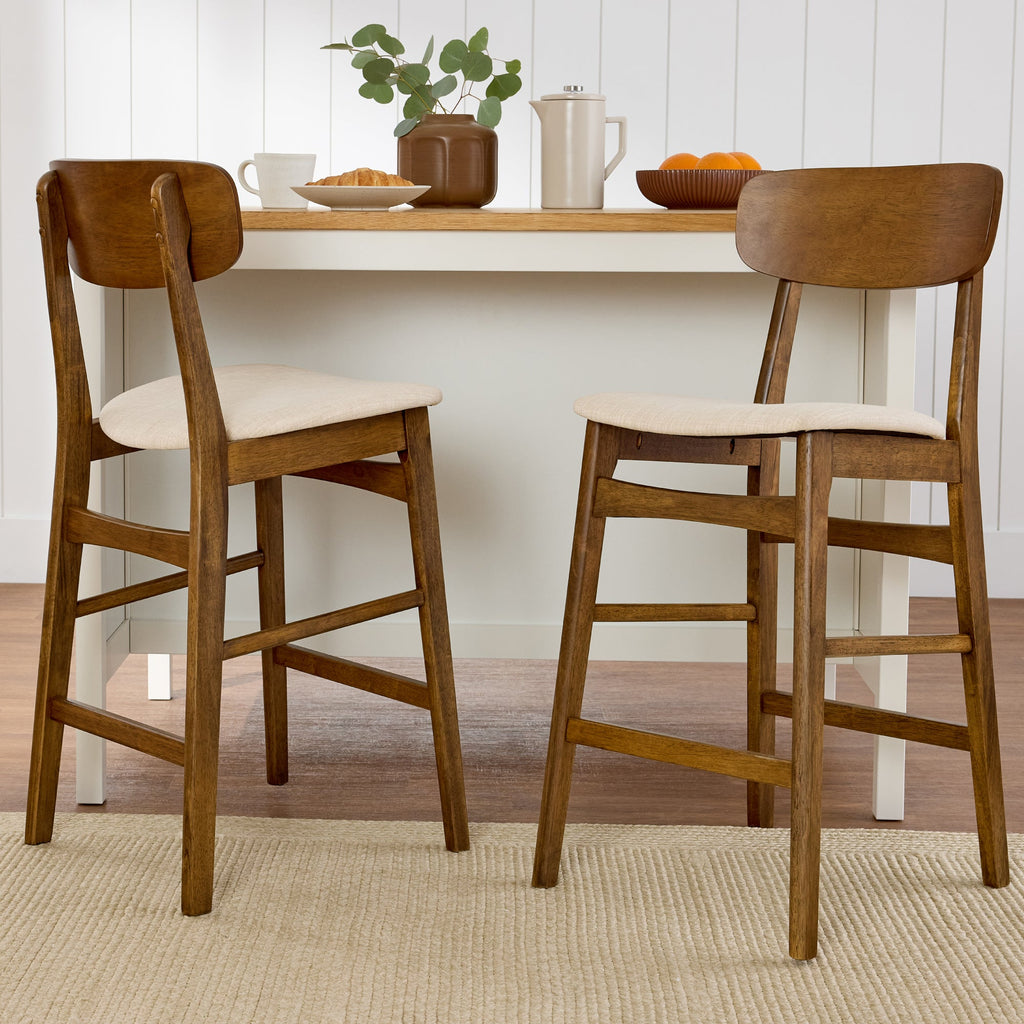 2-Piece Farmhouse Counter Height Bar Stool Set w/ Cushioned Seat Backrest