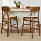 2-Piece Farmhouse Counter Height Bar Stool Set w/ Cushioned Seat Backrest