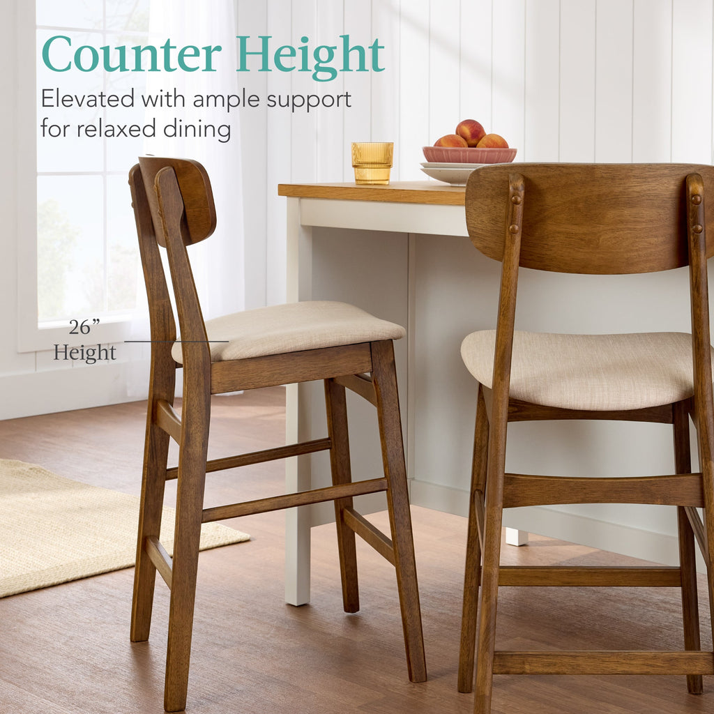 2-Piece Farmhouse Counter Height Bar Stool Set w/ Cushioned Seat Backrest