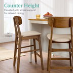 2-Piece Farmhouse Counter Height Bar Stool Set w/ Cushioned Seat Backrest