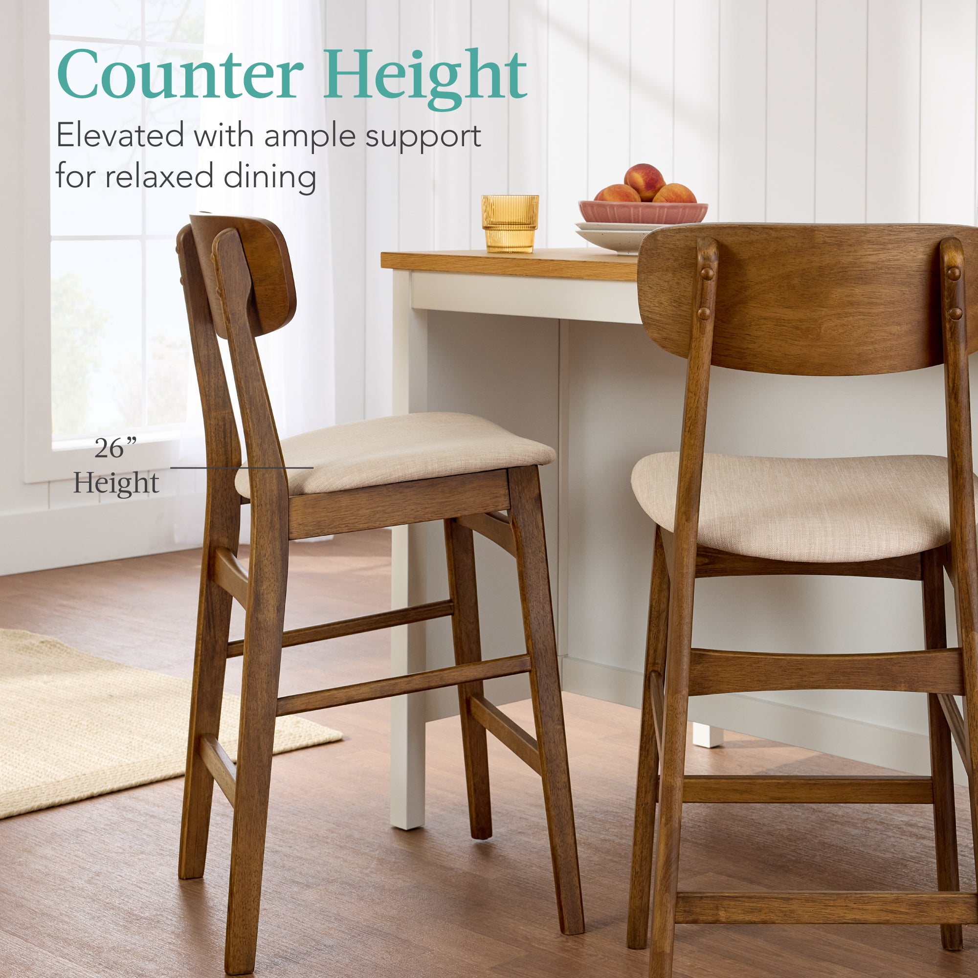 2-Piece Farmhouse Counter Height Bar Stool Set w/ Cushioned Seat Backrest