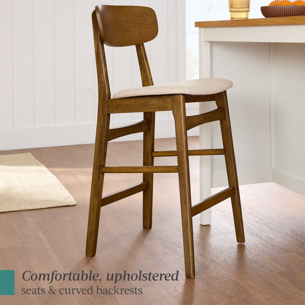 2-Piece Farmhouse Counter Height Bar Stool Set w/ Cushioned Seat Backrest