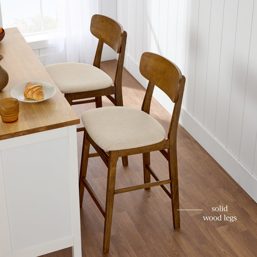 2-Piece Farmhouse Counter Height Bar Stool Set w/ Cushioned Seat Backrest