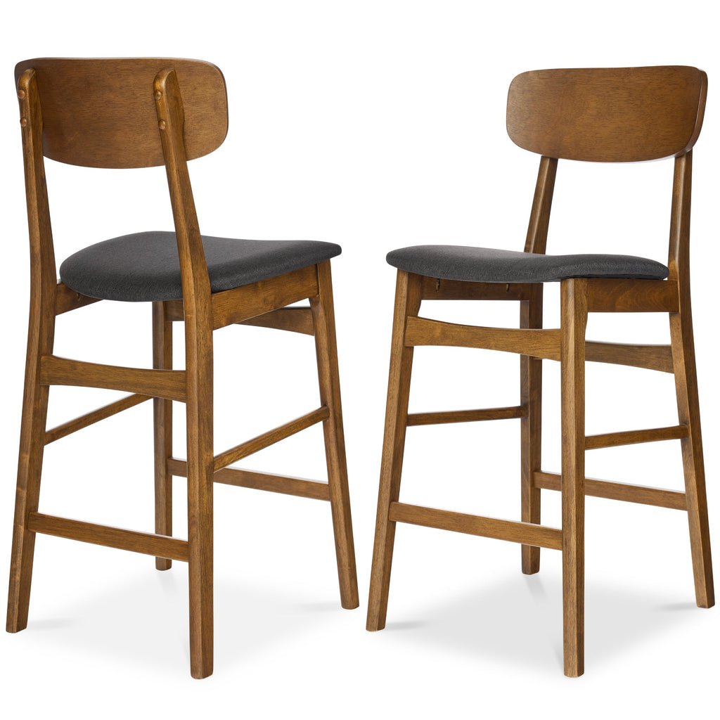 2-Piece Farmhouse Counter Height Bar Stool Set w/ Cushioned Seat Backrest