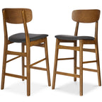 2-Piece Farmhouse Counter Height Bar Stool Set w/ Cushioned Seat Backrest