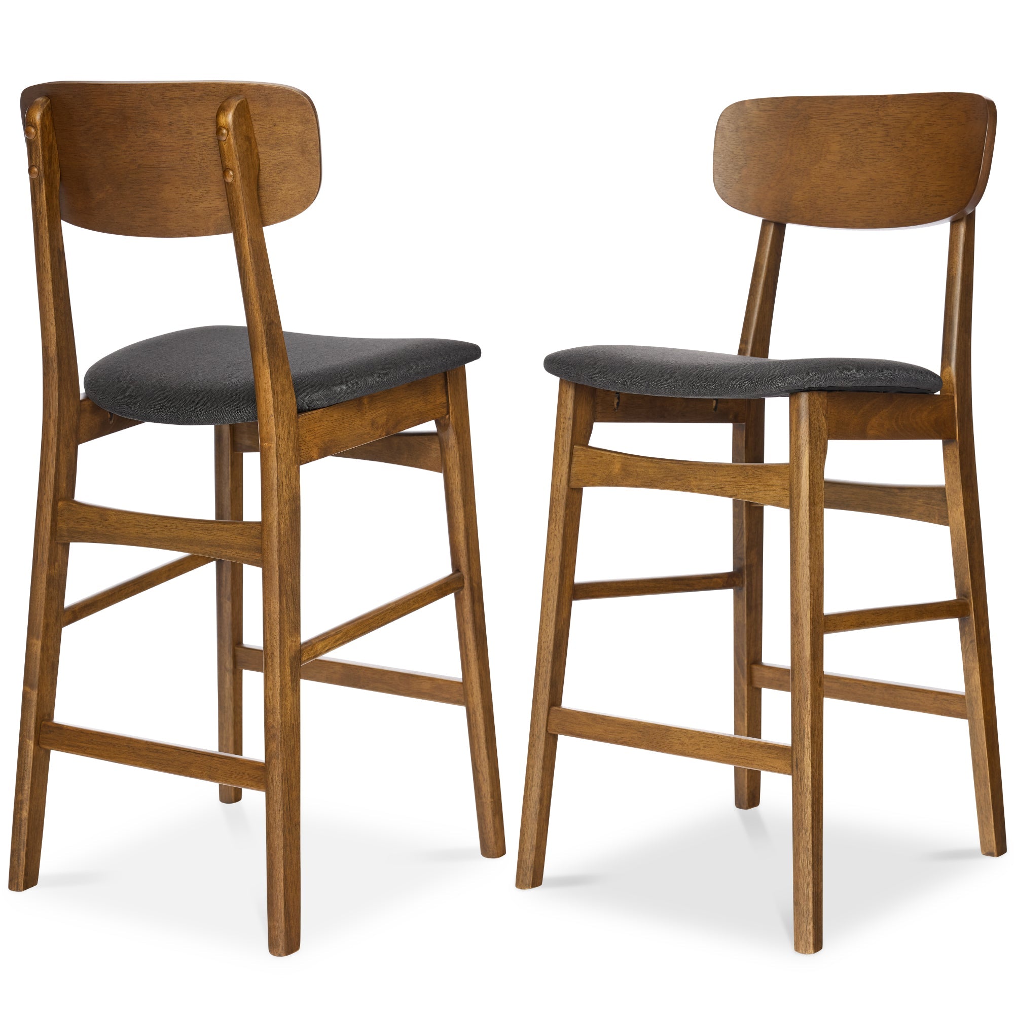 2-Piece Farmhouse Counter Height Bar Stool Set w/ Cushioned Seat Backrest