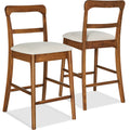 26\" Counter-Height Farmhouse Wood Stoolsw/ Cushion & Backrest Set of 2