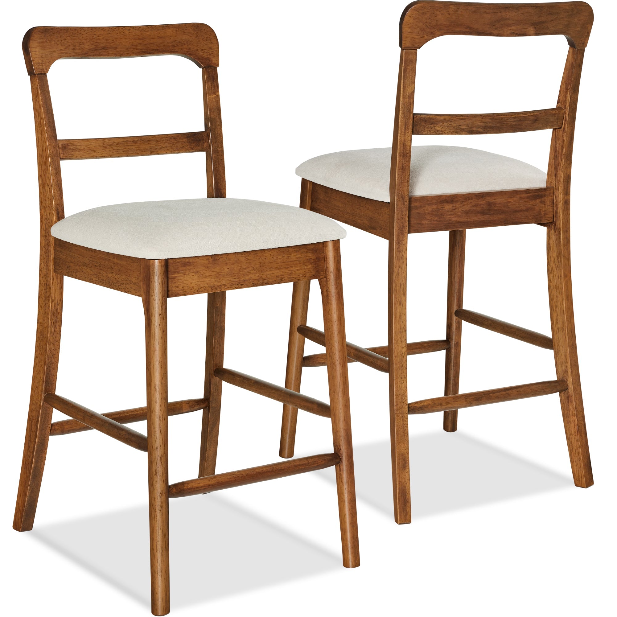 26\" Counter-Height Farmhouse Wood Stoolsw/ Cushion & Backrest Set of 2