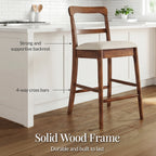 26\" Counter-Height Farmhouse Wood Stoolsw/ Cushion & Backrest Set of 2
