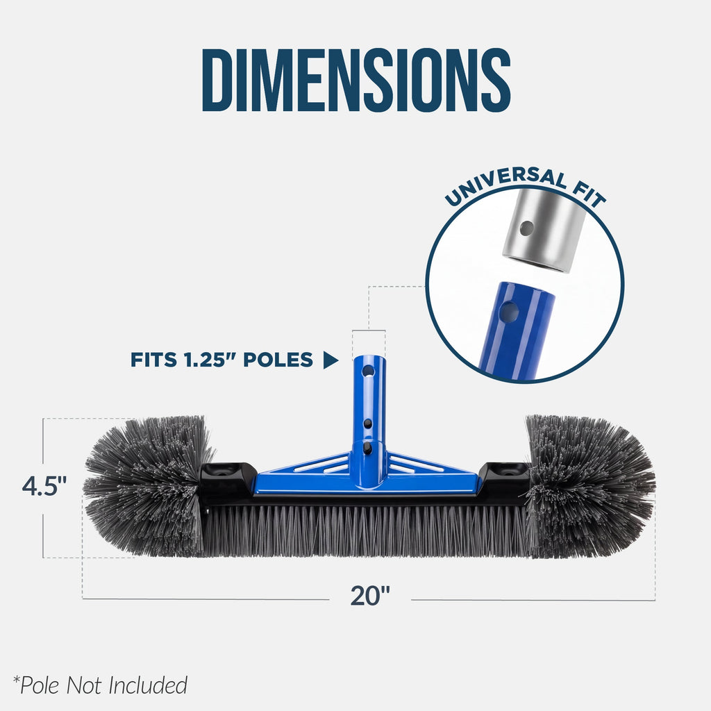 20\" Heavy-Duty Pool Brush Head with Reinforced Aluminum Bracket