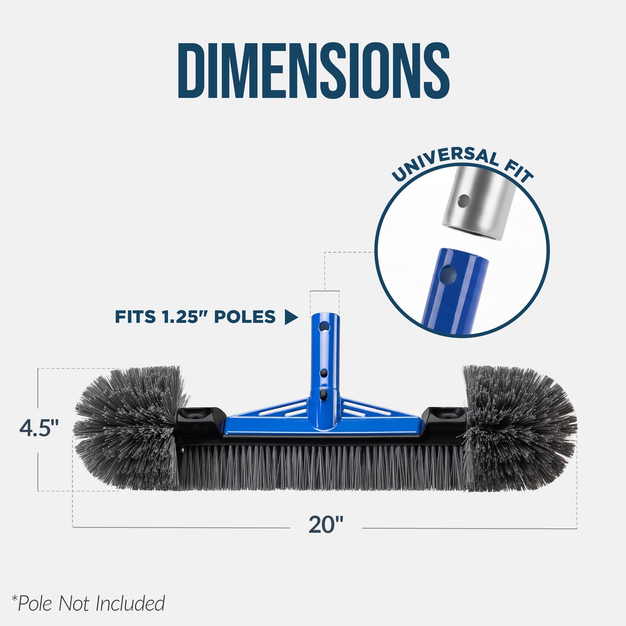 20\" Heavy-Duty Pool Brush Head with Reinforced Aluminum Bracket