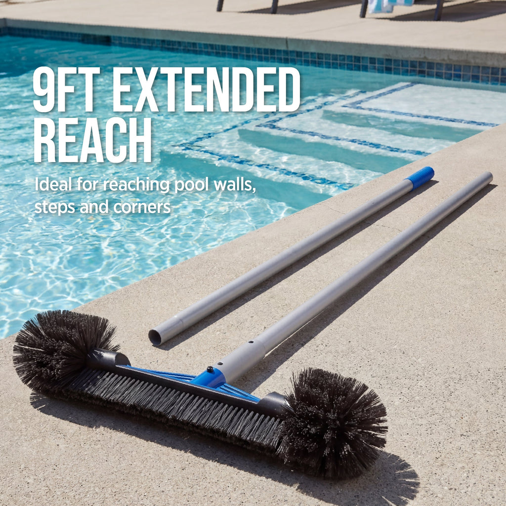 20\" Pool Brush with 9 ft Aluminum PolePool Wall & Floor Cleaning Set