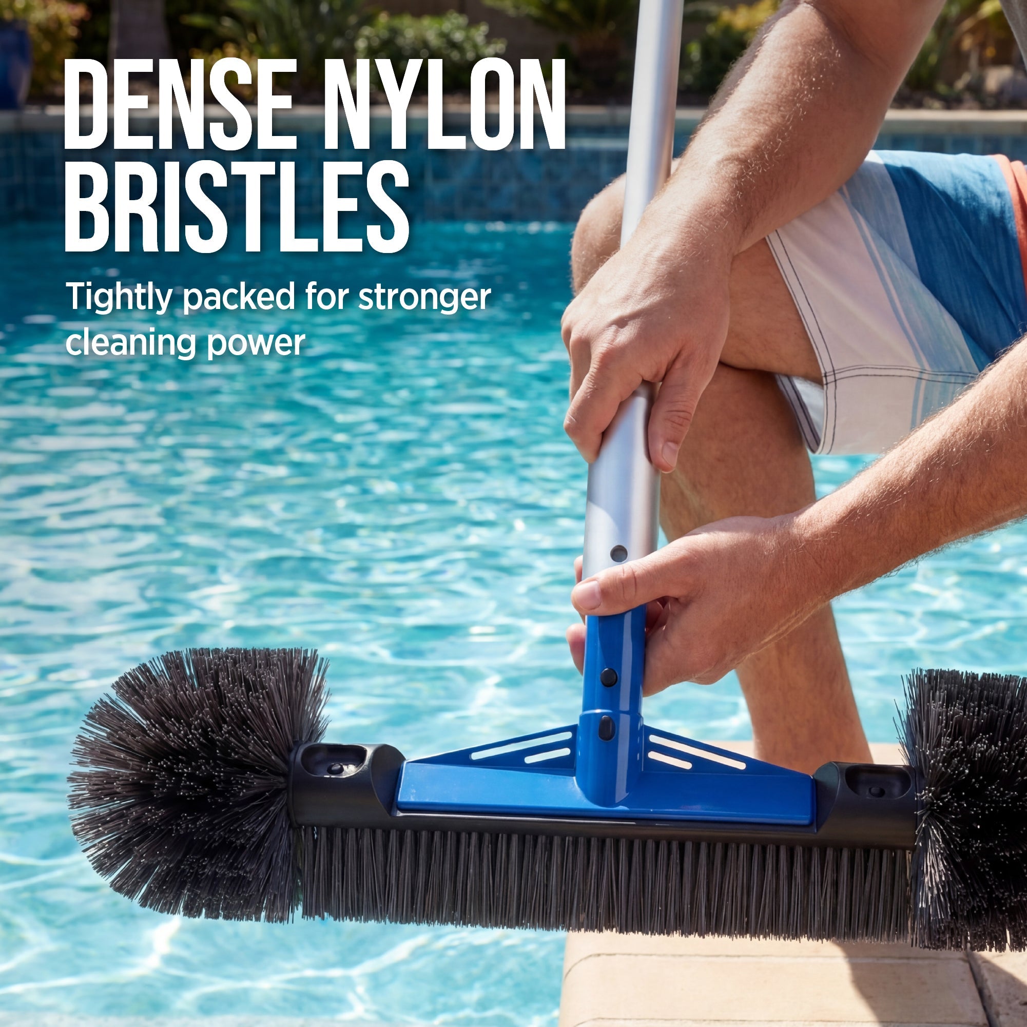 20\" Pool Brush with 9 ft Aluminum PolePool Wall & Floor Cleaning Set