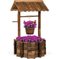 21.5\" Rustic Wooden Wishing Well Planter Yard Decoration w/ Hanging Bucket