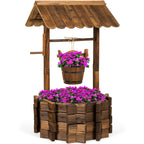 21.5\" Rustic Wooden Wishing Well Planter Yard Decoration w/ Hanging Bucket