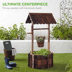 21.5\" Rustic Wooden Wishing Well Planter Yard Decoration w/ Hanging Bucket