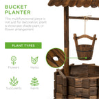 21.5\" Rustic Wooden Wishing Well Planter Yard Decoration w/ Hanging Bucket