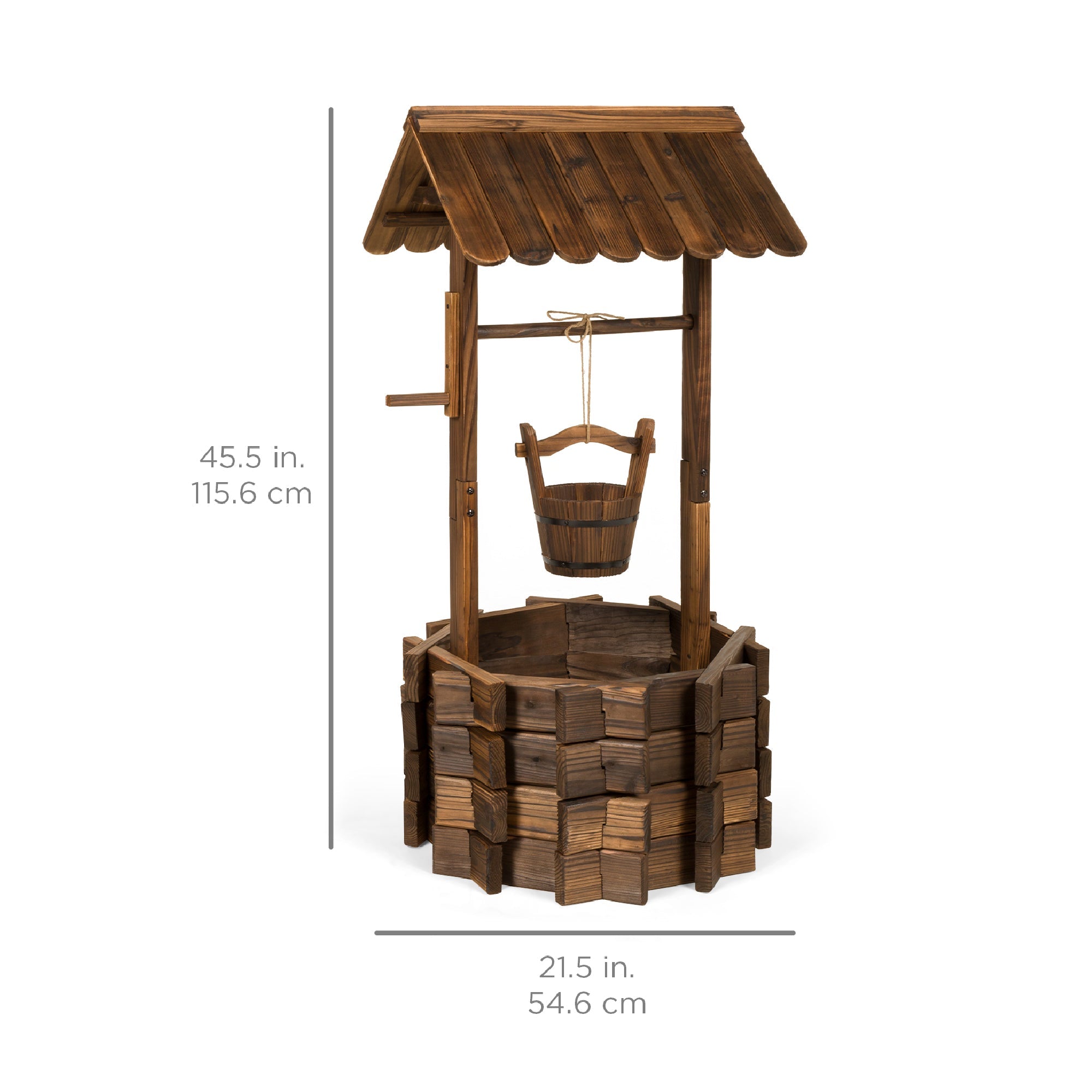 21.5\" Rustic Wooden Wishing Well Planter Yard Decoration w/ Hanging Bucket