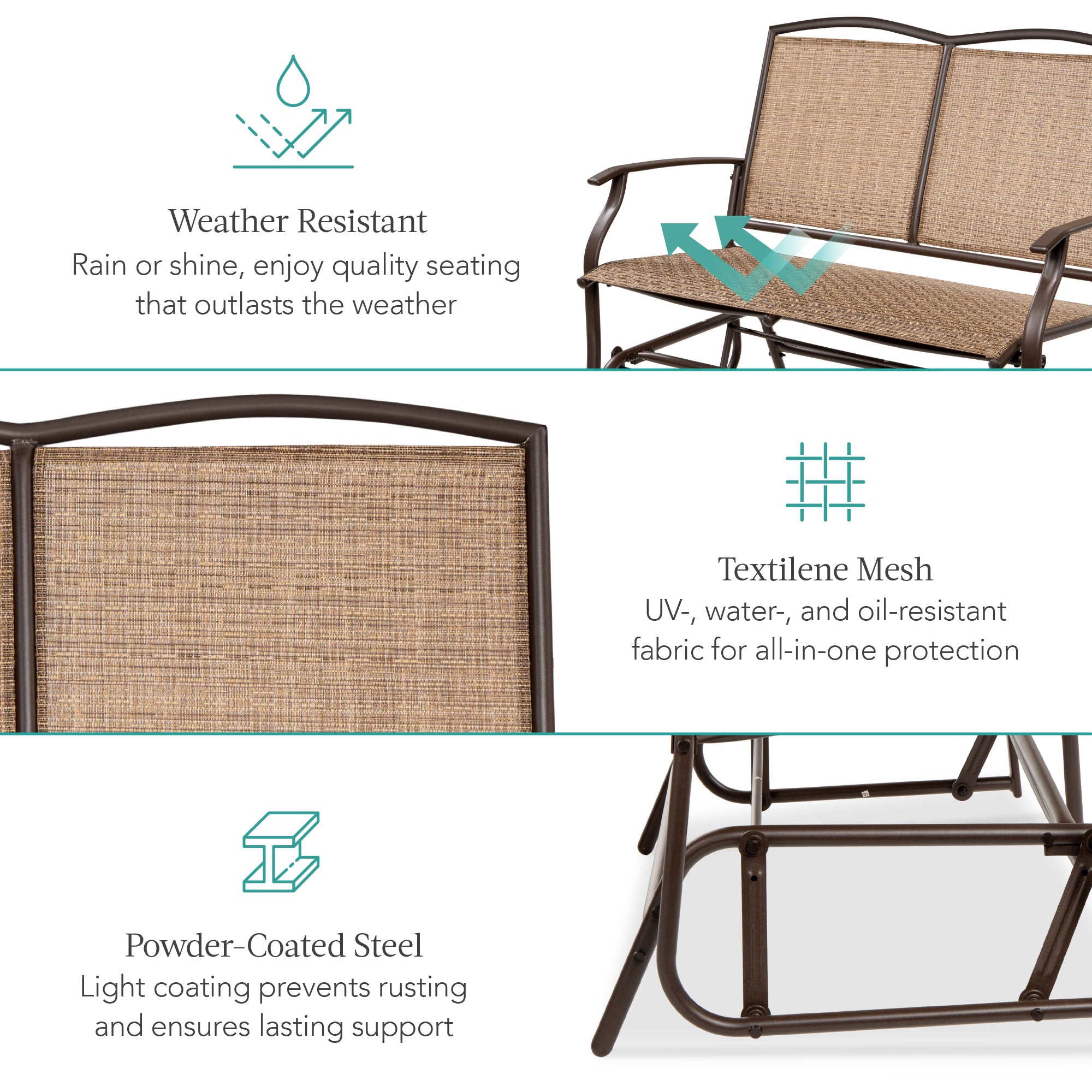 2-Person Patio Loveseat Swing Glider Bench Rocker w/ Armrests
