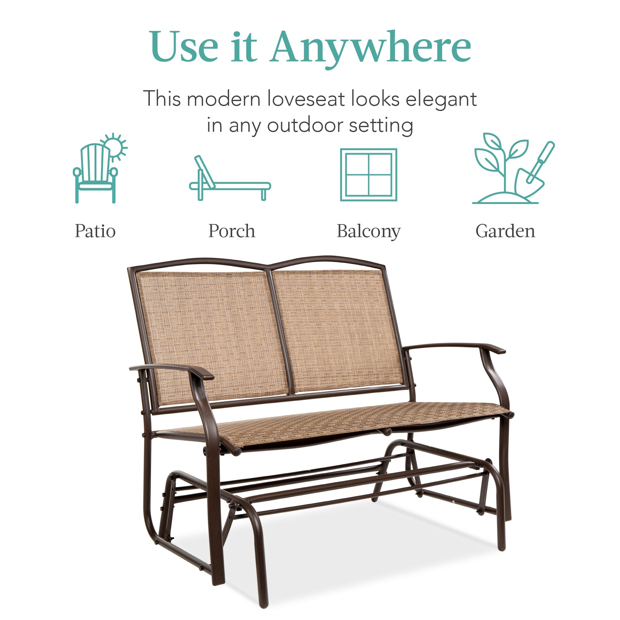 2-Person Patio Loveseat Swing Glider Bench Rocker w/ Armrests