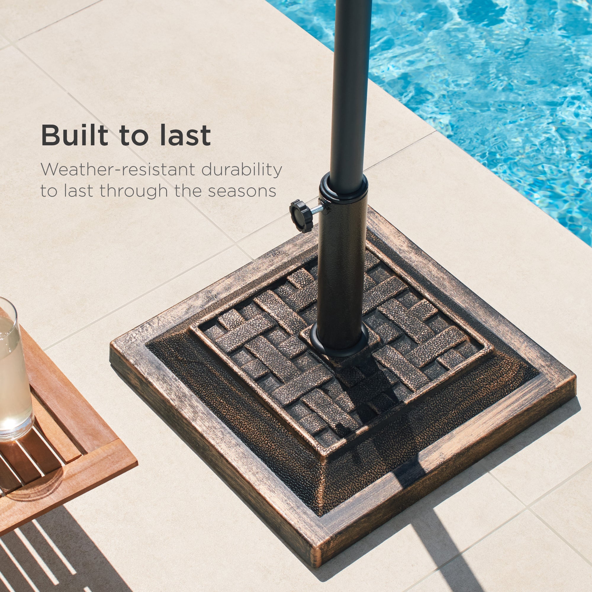 26lb Steel Square Patio Umbrella Base Stand Basketweave Pattern