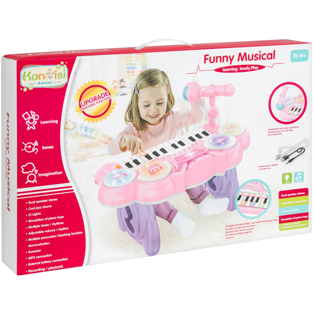 24-Key Kids Musical Electronic Keyboard w/ Drums Microphone MP3 - Pink