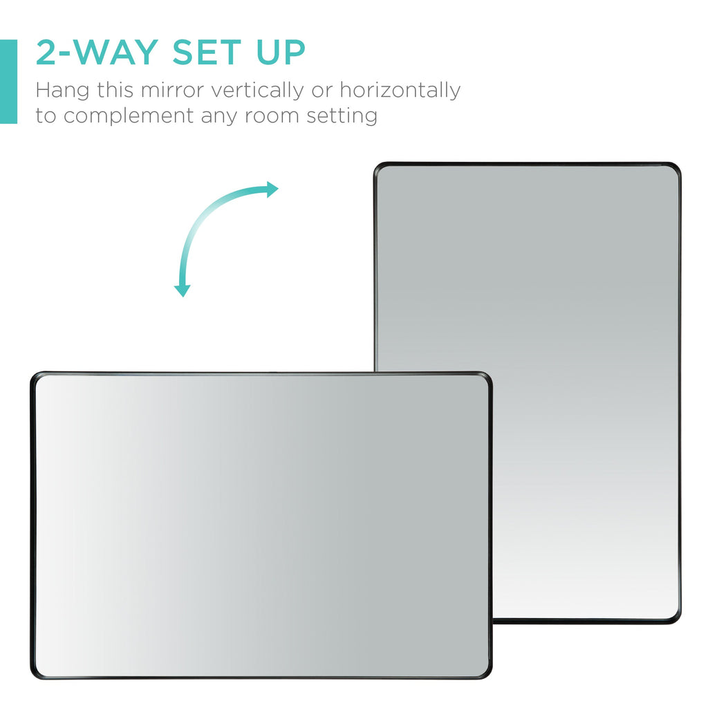 2-Way Rectangle Wall Mirror w/ Rounded Corners Anti-Blast Film - 24x36in