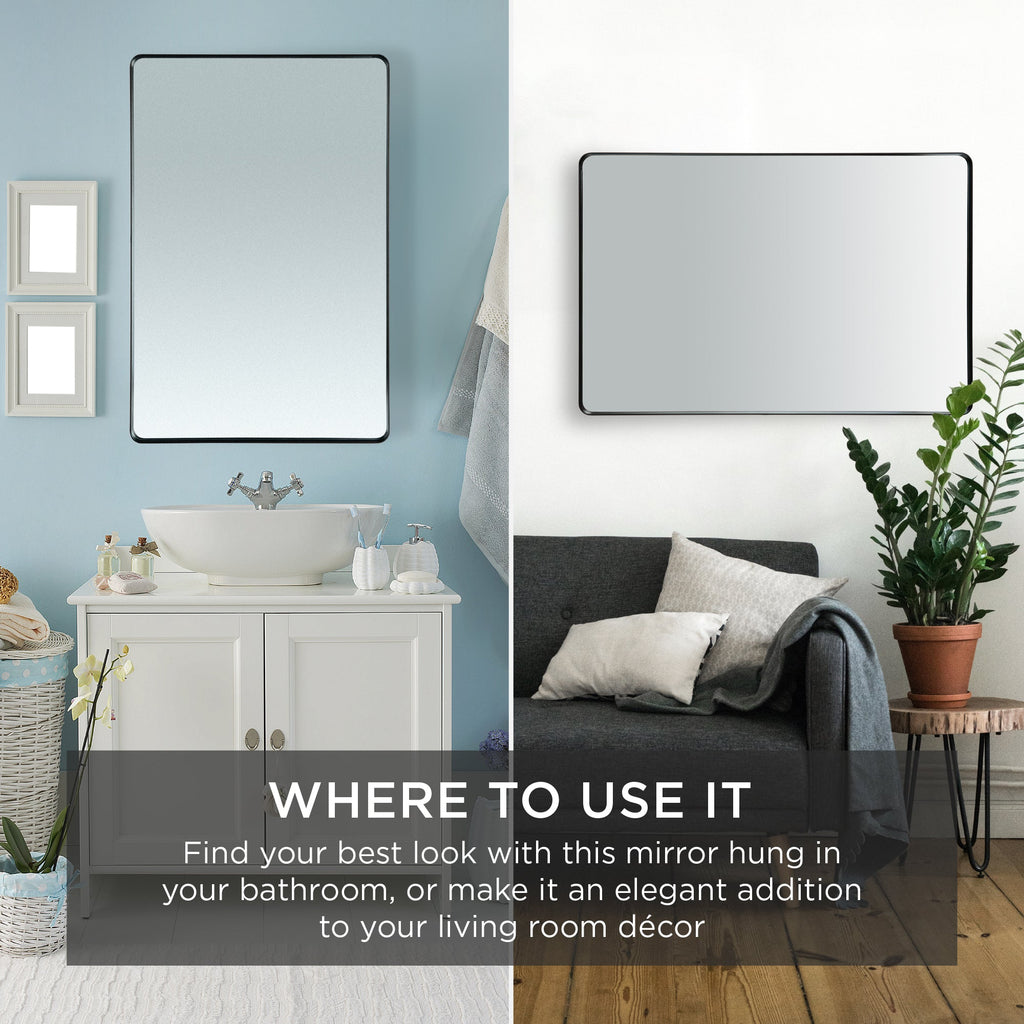 2-Way Rectangle Wall Mirror w/ Rounded Corners Anti-Blast Film - 24x36in