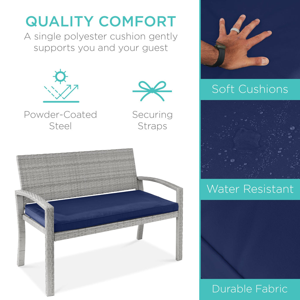 2-Person Wicker Porch Bench for Outdoor Garden w/ 700lb Capacity - 47in